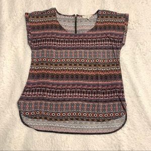 🌸 3/$15 Hippie Rose Juniors’ Patterned Shirt Accent Back Zipper Size Large